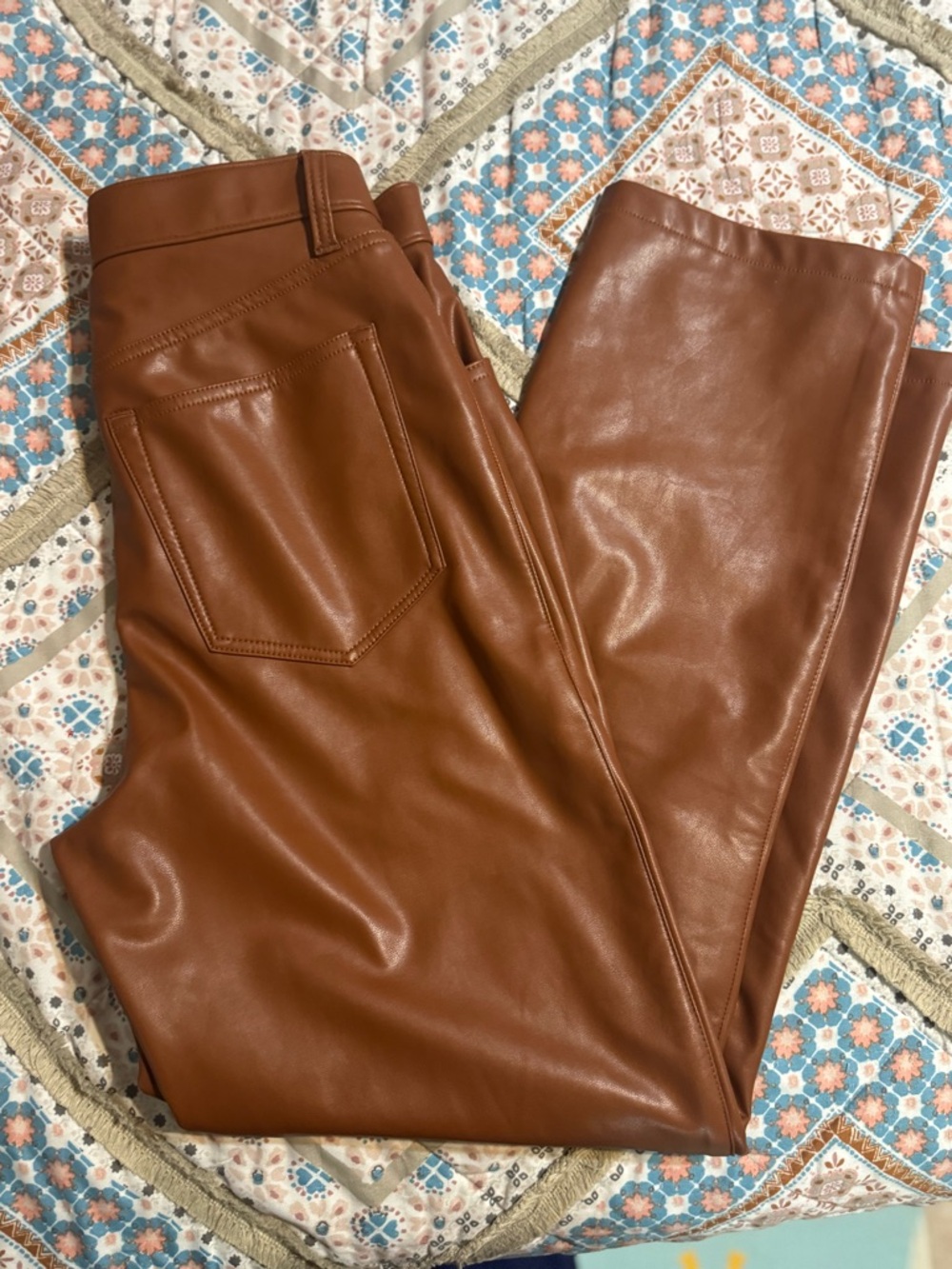 Abercrombie & Fitch Cognac Brown Faux Leather High-Rise Pants